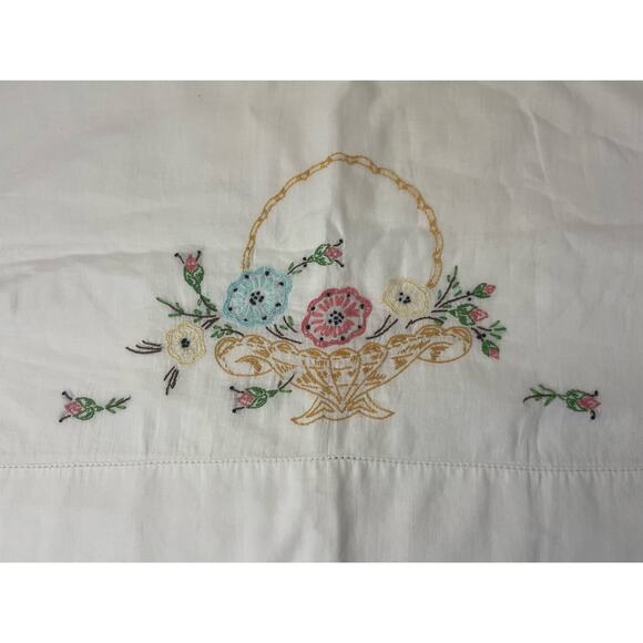 Vintage Floral hand embroidered Standard Pillow Case - Picture 2 of 5